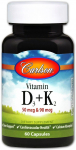 Carlson Labs D3- ja K2-vitamiin - 60 kapslit