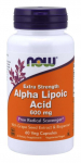 NOW FOODS ALA - alfa-lipoehape 600 mg + viinamarjaekstrakt + bioperiin (60 kapslit).