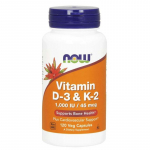 NOW FOODS D3-vitamiin 1000 R&Uuml; + K2 MK4 45 mcg (120 kapslit).