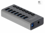 USB 3.0 hub, 7 porti, l&uuml;lititega, metallist korpus