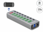 USB 3.0 hub, 8x USB-A, 1x USB-C, PD, lisatoitega, l&uuml;lititega, hall, valgustusega