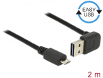 USB 2.0 kaabel A - Micro B 2.0m, A Easy USB nurgaga, must