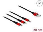 USB 2.0 kaabel A - USB-C, Micro - B, 8-pin Lighting, punane, 0.3m