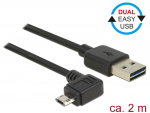 USB 2.0 kaabel A - Micro B 90 kraadise nurgaga vasakule 2.0m, Easy USB, must