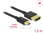 HDMI - micro HDMI kaabel 1.5m, 4K 3840x2160@60Hz, slim, must