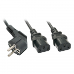 220V Toitekaabel 2.0m, must, Schuko - 2x C13 (Y-kaabel) nurgaga