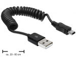 USB 2.0 kaabel A - mini B spiraalkaabel 0.2 - 1.0m, must