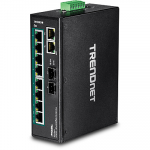 T&ouml;&ouml;stuslik PoE Switch: 8 x 10/100/1000Mbps PoE+, 2x 10/100/1000Mbps RJ-45/SFP, Din-Rail, IP30, -40 to 75 &ordm;C, 240W