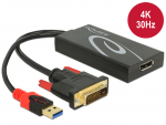 Konverter DVI (M) + USB 2.0 (M) - Displayport (F) 3840x2160@30Hz, 0.3m,