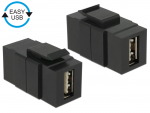 Keystone moodul: USB 2.0 A F / F, kahepoolne &uuml;hendus EASY-USB, must