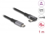 USB-C pikenduskaabel 1.0m, USB 4 40Gbps, 5A, 240w, 48V must/hall, nurgaga
