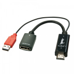 &Uuml;leminek HDMI (M) - Displayport (F) + toide USB 2.0 A , 4K@30Hz (DP monitorile) 0.15m, must