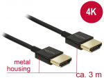HDMI kaabel 3.0m, Active, 4K@60Hz, kullatud, kolmekordne varje, slim, must
