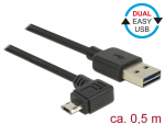 USB 2.0 kaabel A - Micro B 90 kraadise nurgaga vasakule 0.5m, Easy USB, must