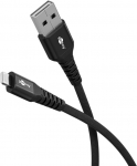 USB 2.0 - Lightning kaabel 2.0m, metallist pistik, pehme tekstiil kattega, must, 480 Mbit/s