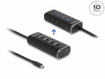 USB-C hub: 4x USB-A, kuni 10Gbps, lisatoitega, l&uuml;lititega, must