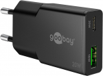 USB laadija 1 x USB-C PD GaN 1x USB-A, max. 20W, slim, must