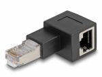 Adapter RJ45 (M) nurgaga - RJ45 Cat6a (F) varjestamata, vasaku nurga all, must