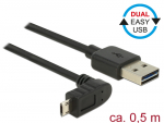 USB 2.0 kaabel A - Micro B 90 kraadise nurgaga &uuml;les 0.5m, Easy USB, must