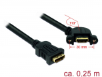 HDMI pikenduskaabel paneelile HDMI-A (F) - HDMI-A (F), 4K 30Hz, 0.25m, must, 110&deg; nurgaga