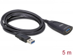 USB 3.0 pikenduskaabel A - A 5.0m, must, Active + DC pesa