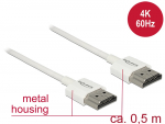 HDMI kaabel 0.5m, ethernet, 3D 1920x1080@60Hz, 4K 3840x2160@60Hz,Slim, valge