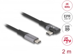 USB-C kaabel 2.0m, USB 4 40Gbps, 5A, 240w, 48V must/hall, nurgaga