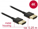 HDMI kaabel 0.25m, ethernet, 4K@60Hz, kullatud, kolmekordne varje, slim, must