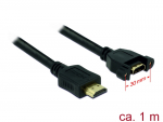 HDMI pikenduskaabel paneelile HDMI-A (M) - HDMI-A (F), 4K 30Hz, 1.0m, must