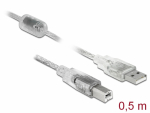 USB 2.0 kaabel A - B 0.5m, l&auml;bipaistev, ferriidiga