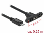 USB 2.0 Micro-B pikenduskaabel paneelile USB 2.0 Micro-B (F) - USB 2.0 Micro-B (M), 0.25m, must