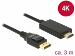 DisplayPort - HDMI kaabel 3.0m, 4K 3840x2160@30Hz, must (sign suund DP > HDMI)