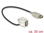 Keystone moodul: USB 2.0 A F / F, 110&deg; nurgaga, kaabli pikkus 22cm, valge