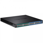 Switch: 24 x 10/100/1000Mbps, 24 x 10/100/1000Mbps PoE+, 4 x SFP, 1 x console, SNMP, RSTP, MSTP, Layer 2, r&auml;kitav