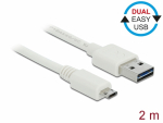 USB 2.0 kaabel A - Micro B 2.0m, EASY-USB, valge