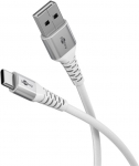 USB-C - A kaabel 3.0m, metallist pistik, pehme tekstiil kattega, valge, 480 Mbit/s