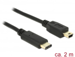 USB-C kaabel - mini B 2.0m, must, 480 Mbit/s