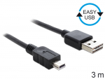 USB 2.0 kaabel A - Mini B 3.0m, Easy-USB, must