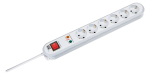 Maandusega pikendusjuhe 6 pesa / 1.5m, l&uuml;litiga, &uuml;lepingekaitse, 390x56x41mm, valge