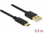 USB-C kaabel C - A 0.5m. must, kullatud kontaktid (USB 2.0 480 Mbps)