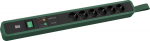 Toitepaneel 6 kohta Schuko 2.0m, l&uuml;litiga, &uuml;lepingekaitse, v&otilde;rgu-ja sagedusfiltriga, rihmaga, 559x64x45mm, must/roheline