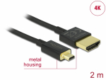 HDMI - micro HDMI kaabel 2.0m, 4K 3840x2160@60Hz, slim, must