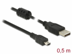 USB 2.0 kaabel A - Mini B 0.5m, ferriidiga, must