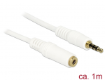 3.5mm pikenduskaabel 1.0m, 4pin, toetab IPhone, IPad, IPod, valge