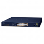Switch: 16 x 10/100/1000Mbps PoE+, 2 x SFP, 1 x RJ-45 console, Layer 2/4, r&auml;kitav