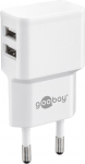 USB laadija 2 x USB-A, 100 - 240V > 5V, 2.4A, 5W, pordid k&uuml;ljel, valge