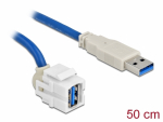 Keystone moodul: USB 3.0 A F / M, valge 250&deg; nurgaga, kaabli pikkus 0.5m