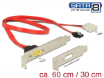 Slot bracket SATA 6 Gb/s 7 pin receptacle + Molex 2 pin power plug internal - SATA male pin 8 power external