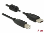 USB 2.0 kaabel A - B 5.0m, must, ferriidiga