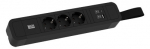 Toitepaneel 3 kohta Schuko 2.0m, rihmaga, 1 x USB-A, 1 x USB-C, 261x64x45mm, must